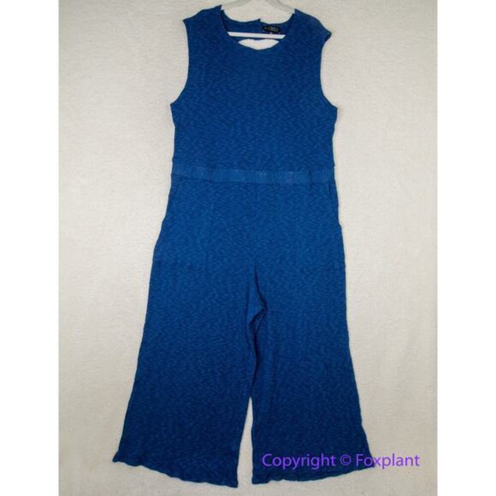 New! Eloquii sleeveless cotton blend wide leg jumpsuit open back blue, 26/28